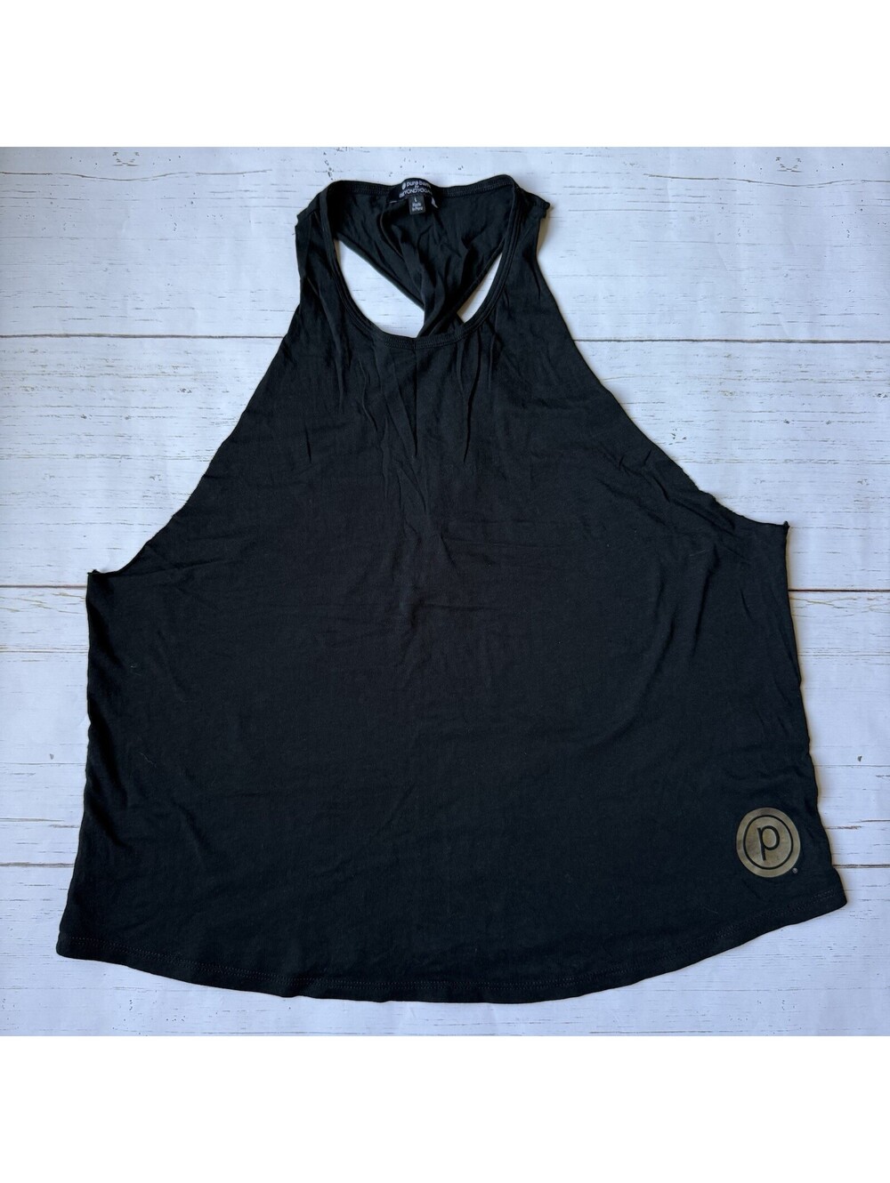 Pure Barre by Beyond Yoga Womens Black Twisted Racerback Tank Top Sz Large Logo